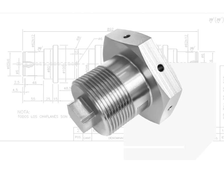 Imagen de pieza producida en Torno, fresadora, anodizado- fabricación de pieza.